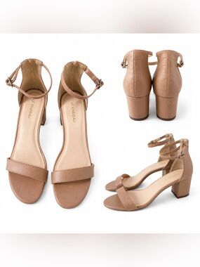 ☀️ Le Château Nude Block Heel Sandals – Size 7.5
